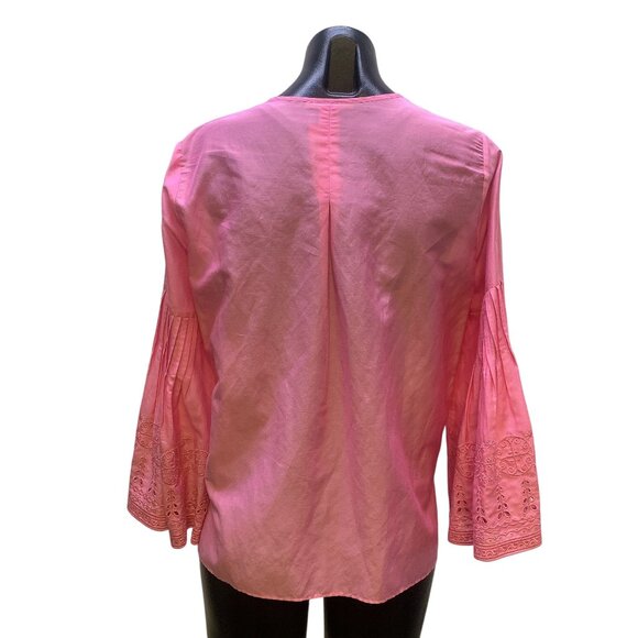 Kobi Halperin Pink Blouse With Embroidered Bell Sleeves, Size Small - Picture 4 of 6